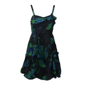 ANNA SUI Black Multi Floral Print Organza Dress Size 2/38 $835